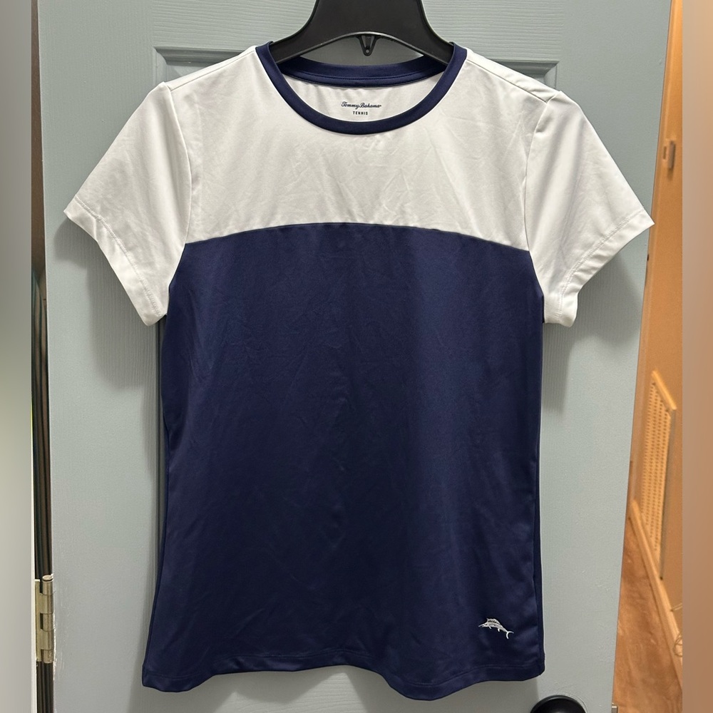 Tommy Bahama Tennis Womens Top Shirt Color Block Blue & White, Size Medium